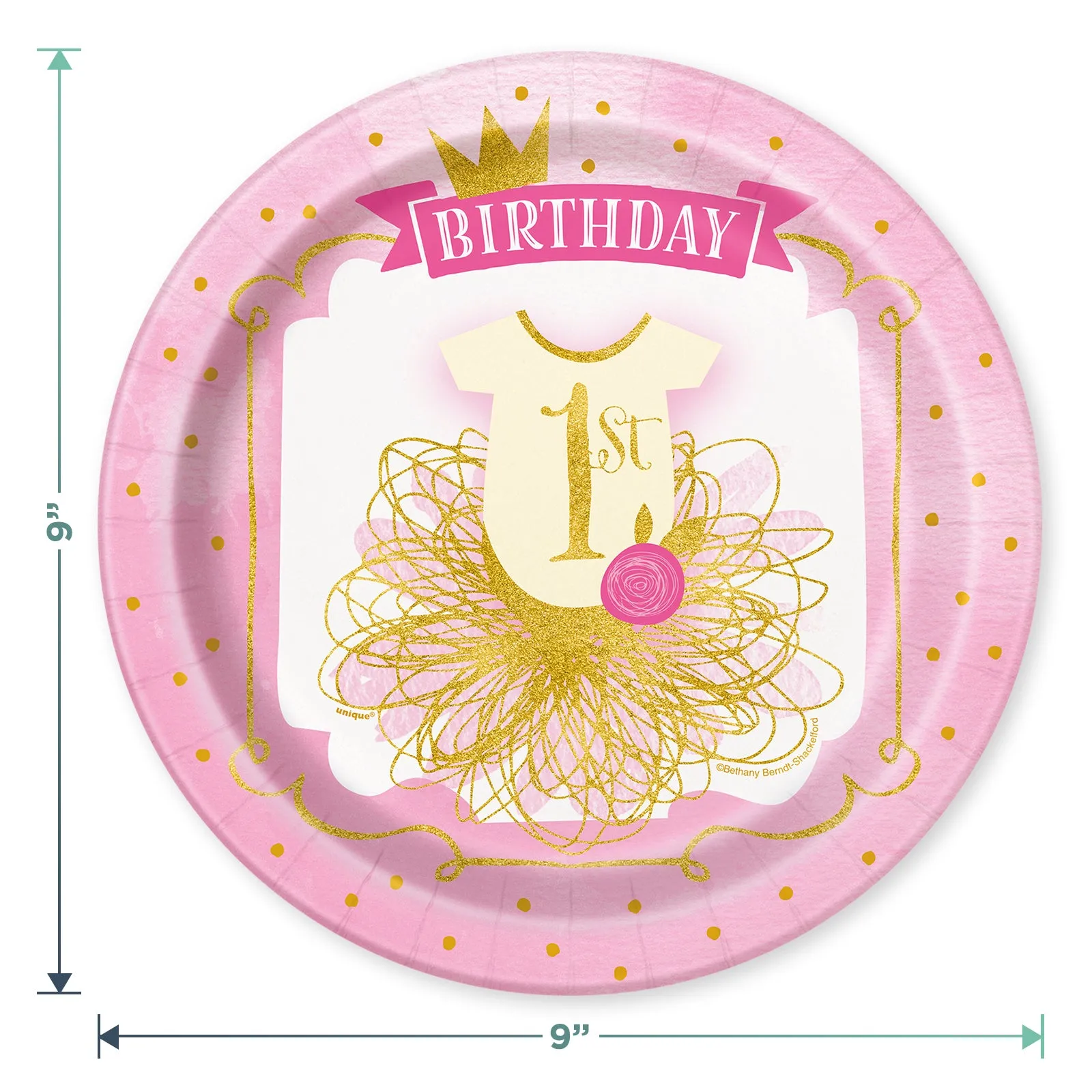 1st Birthday Girl Pink & Gold Princess Party Pack - Paper Plates, Napkins(Serves 16)
