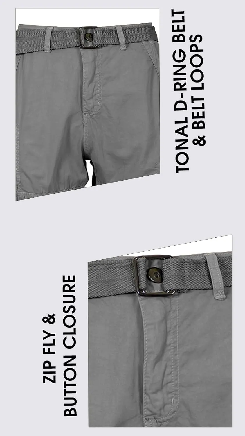 2 Pack Men's Distressed Cotton Cargo Belted Shorts (Size 30-42)
