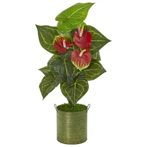 29"  Anthurium Artificial Plant in Metal Planter (Real Touch)