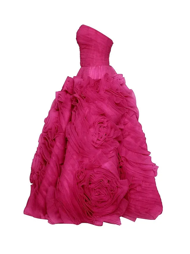 A-Line Prom Dresses Floral Dress Masquerade Ankle Length Sleeveless Strapless Tulle Backless with Floral 2023