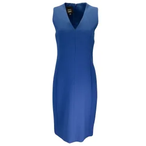 Akris Blue Sleeveless V-Neck Wool Crepe Midi Dress