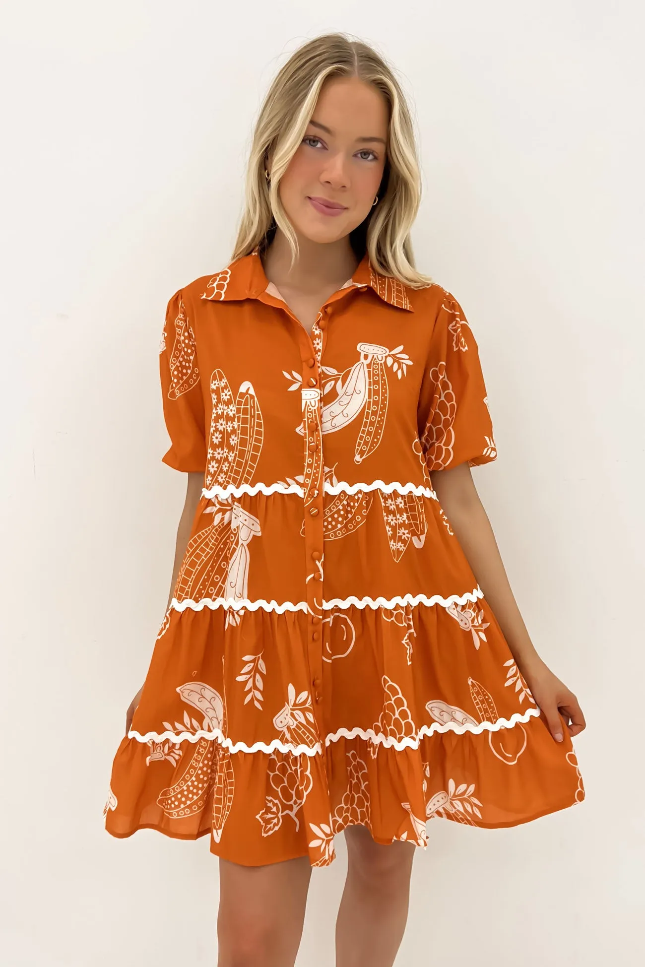 Alice Mini Dress Rust White Riviera