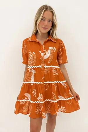 Alice Mini Dress Rust White Riviera