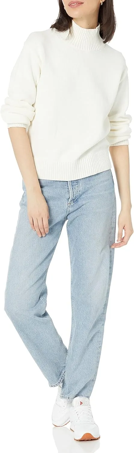 Amazon Essentials Women's Pull-Over Cotton Sweaters, Funnel-Neck, Available in Plus Size