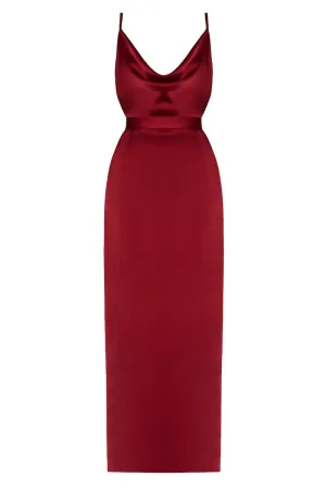 AMILA DEEP RED BACKLESS MAXI DRESS