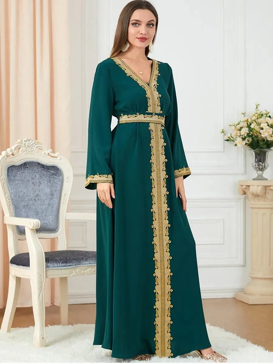 Arab Morocco Muslim Dress Abaya with Embroidery Maxi Caftan