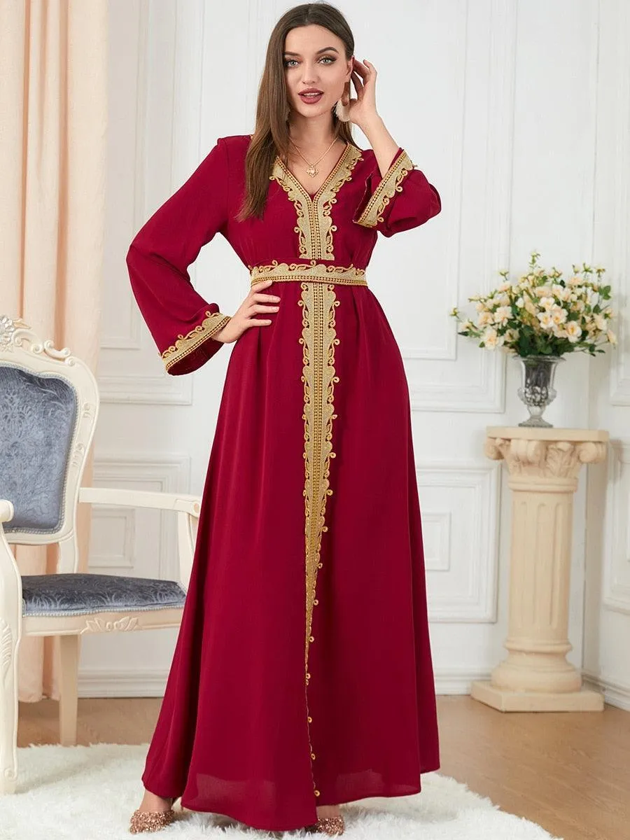 Arab Morocco Muslim Dress Abaya with Embroidery Maxi Caftan