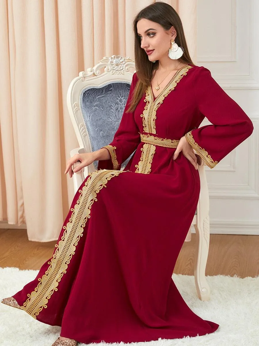 Arab Morocco Muslim Dress Abaya with Embroidery Maxi Caftan