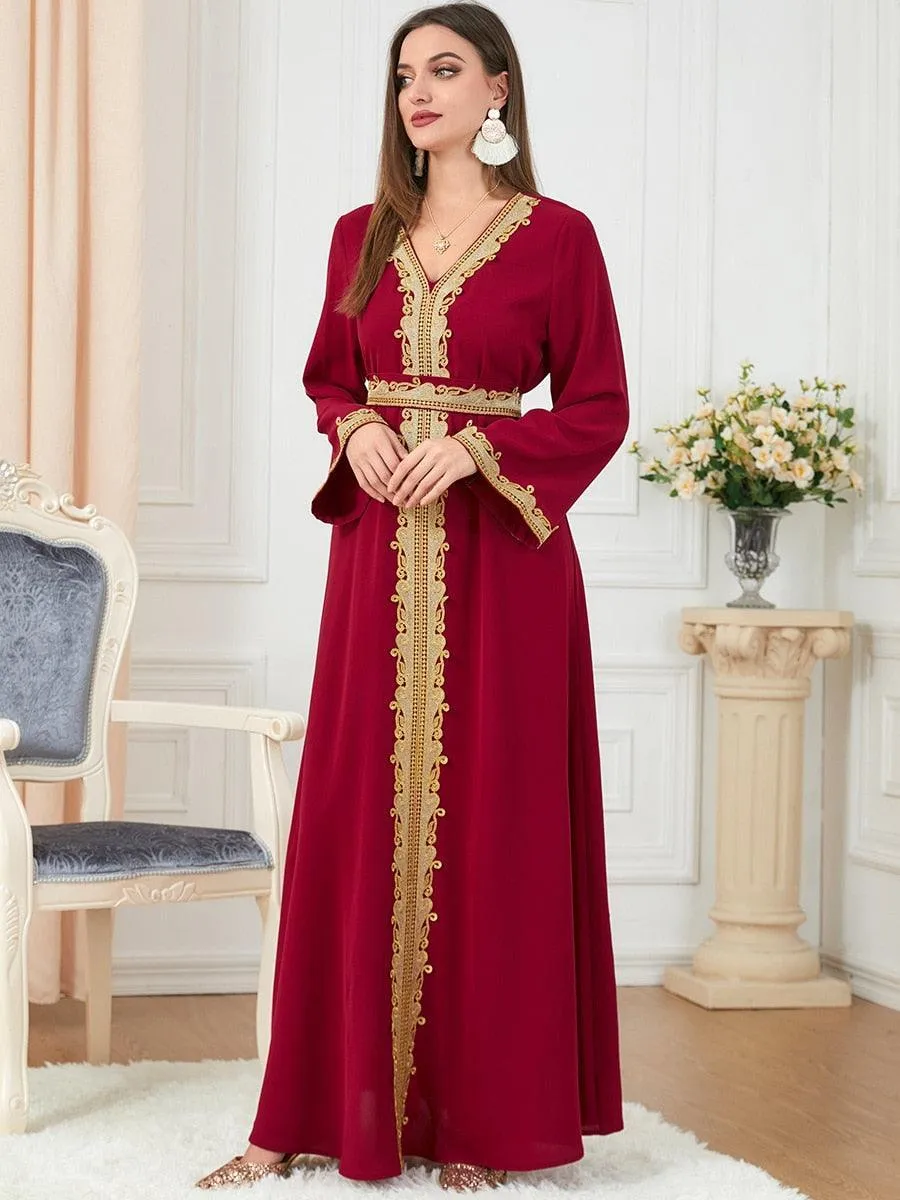 Arab Morocco Muslim Dress Abaya with Embroidery Maxi Caftan