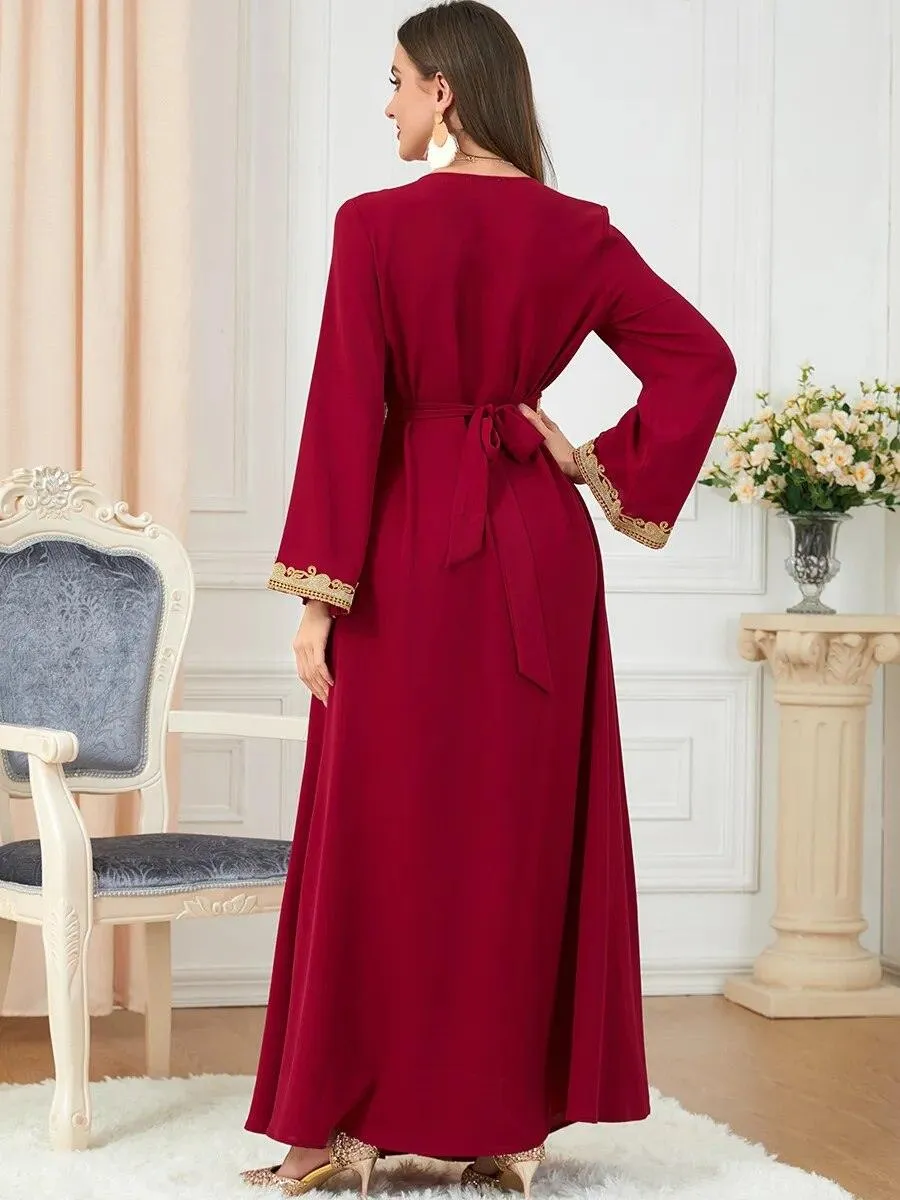 Arab Morocco Muslim Dress Abaya with Embroidery Maxi Caftan