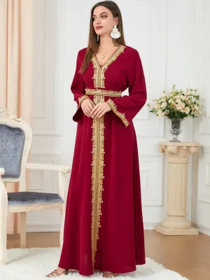 Arab Morocco Muslim Dress Abaya with Embroidery Maxi Caftan