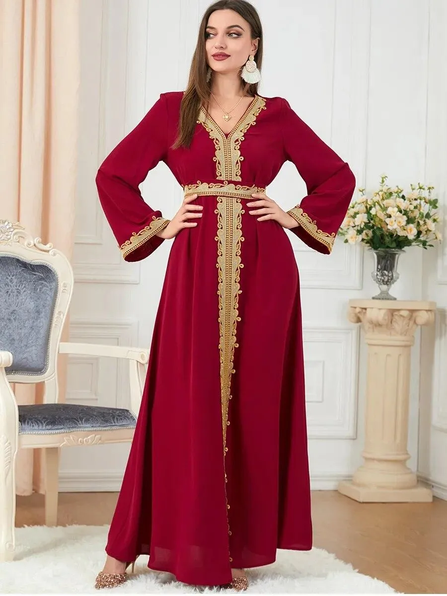Arab Morocco Muslim Dress Abaya with Embroidery Maxi Caftan