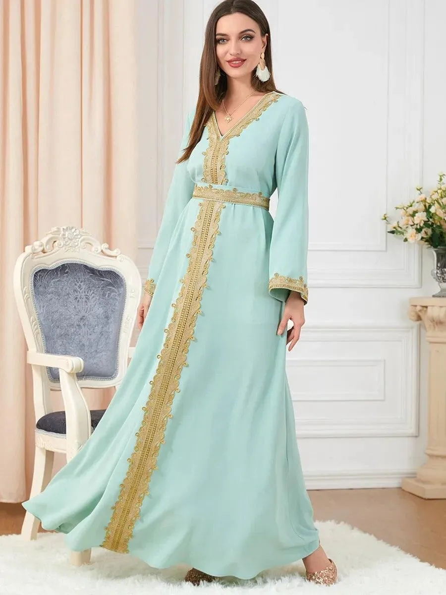 Arab Morocco Muslim Dress Abaya with Embroidery Maxi Caftan