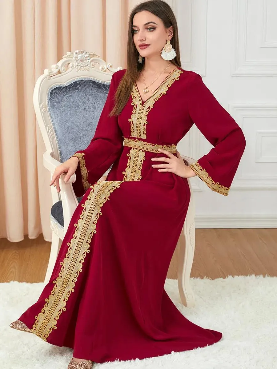 Arab Morocco Muslim Dress Abaya with Embroidery Maxi Caftan