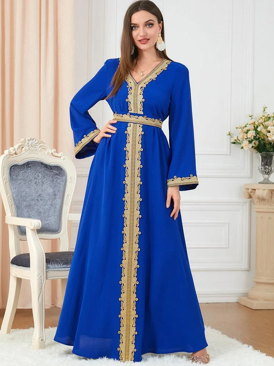 Arab Morocco Muslim Dress Abaya with Embroidery Maxi Caftan