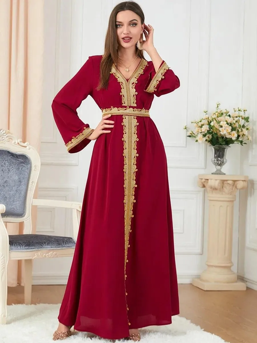 Arab Morocco Muslim Dress Abaya with Embroidery Maxi Caftan