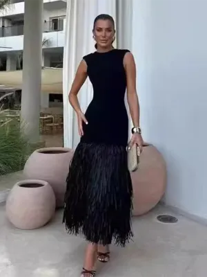 Barcelona Holiday Black Dress Backless Zipper Dress