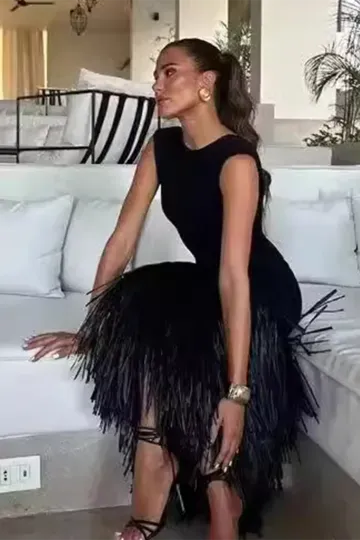 Barcelona Holiday Black Dress Backless Zipper Dress