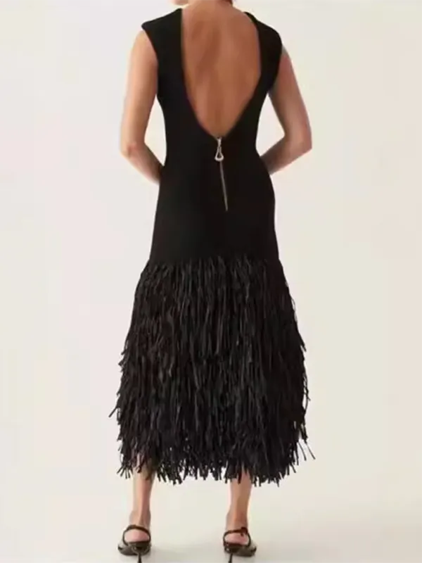 Barcelona Holiday Black Dress Backless Zipper Dress