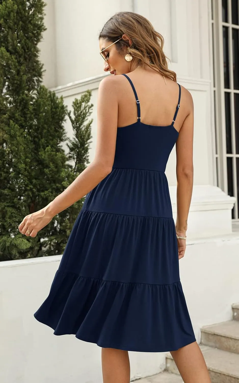 Berydress Womens Summer Dresses Spaghetti Strap Tiered Midi Dress Wedding Guest Ruffle Cotton Black Casual Beach Sun Dress