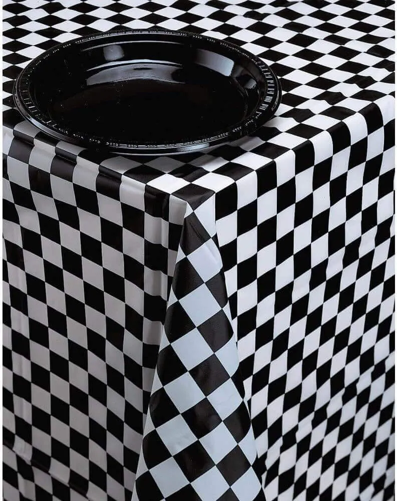 Black Checkered Plastic Tablecover 54*108