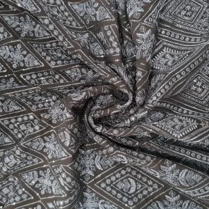 Black Geometrical Thread Embroidery Georgette Fabric 17861