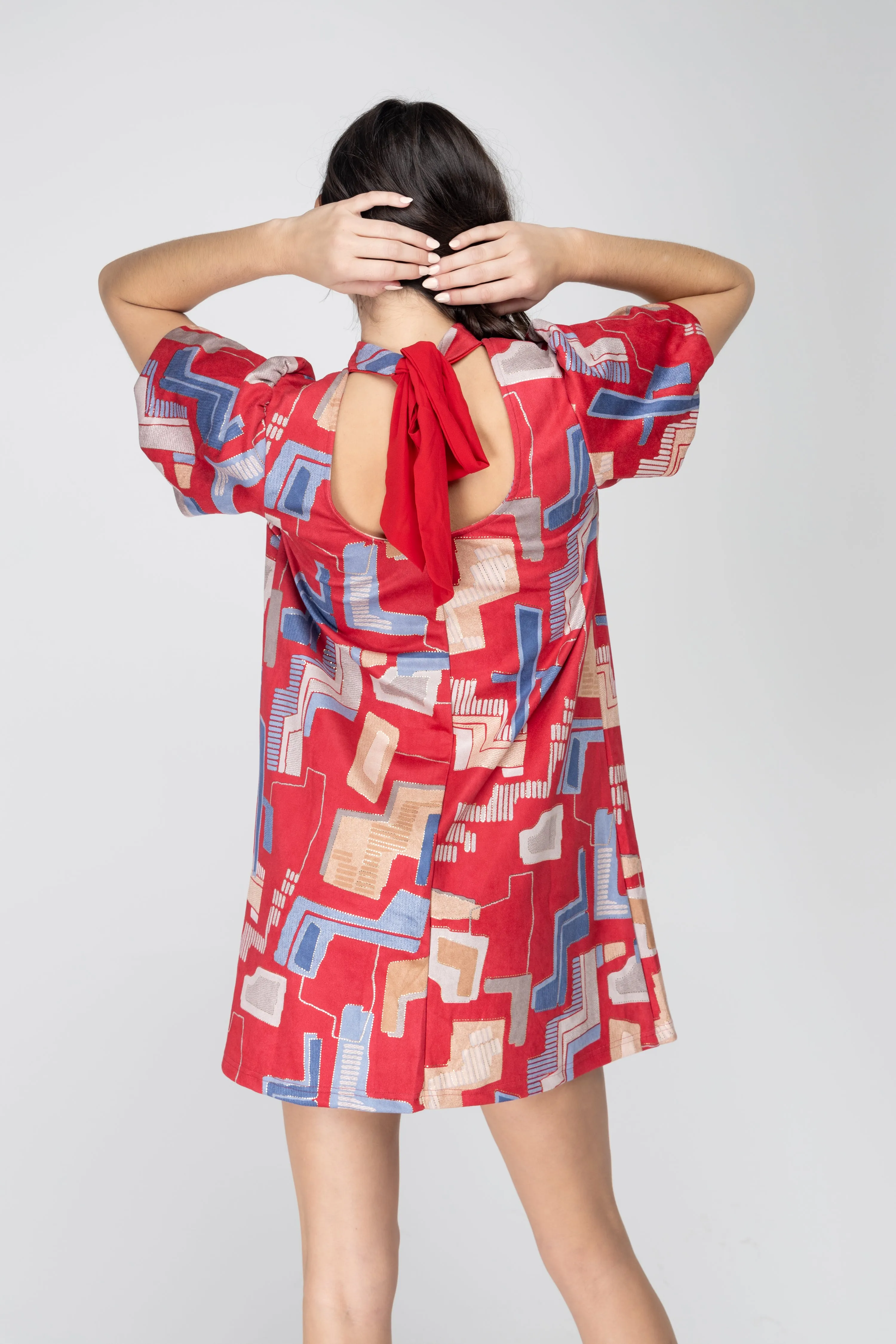 Bold Statement Bubble Sleeve Tie Back Dress
