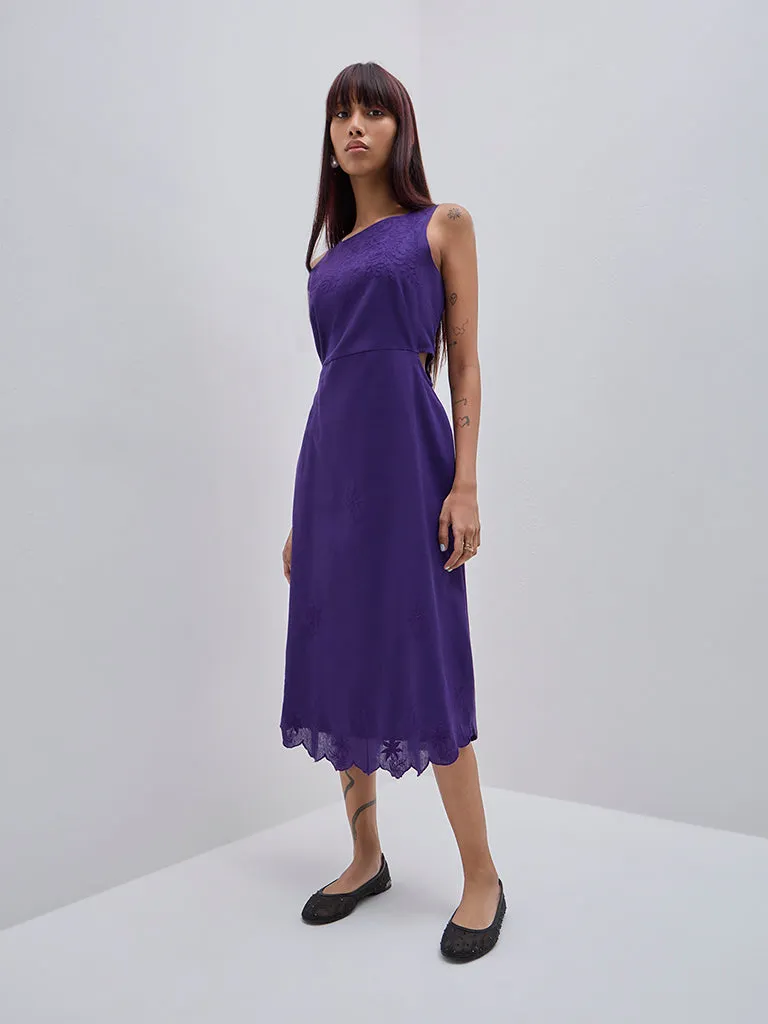 Bombay Paisley Purple Cut-Out Cotton A-Line Dress
