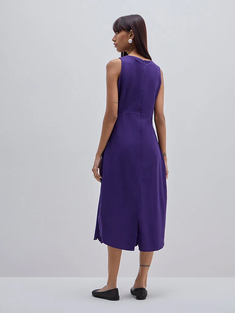 Bombay Paisley Purple Cut-Out Cotton A-Line Dress