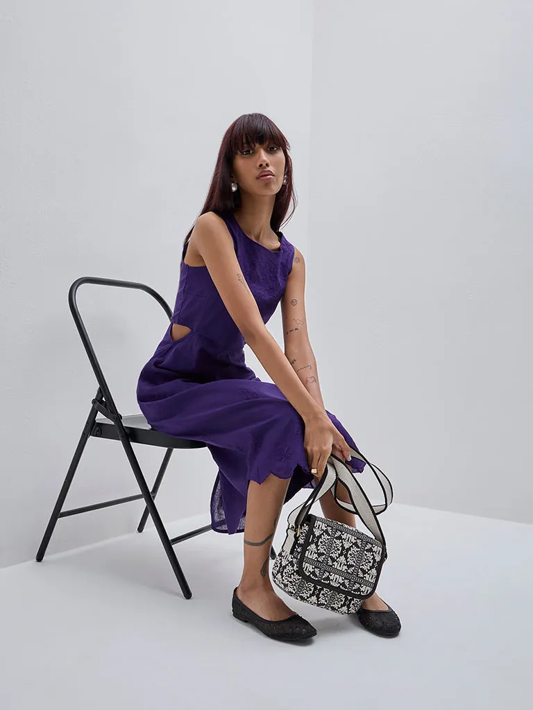 Bombay Paisley Purple Cut-Out Cotton A-Line Dress