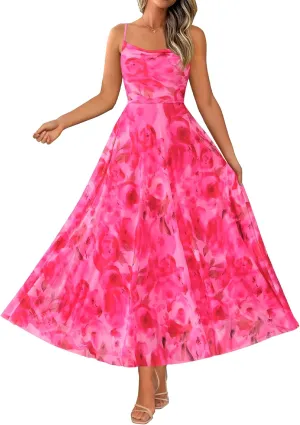 BTFBM Women Summer Floral Maxi Dresses Elegant Spaghetti Strap Dress Printed Party Dress Beach Long Dresses