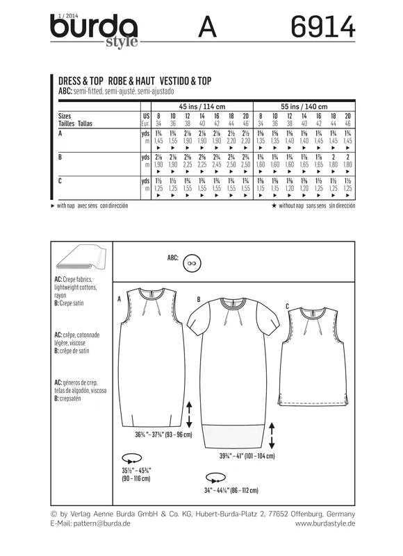 Burda 6914 Shift Dress and Blouse Pattern