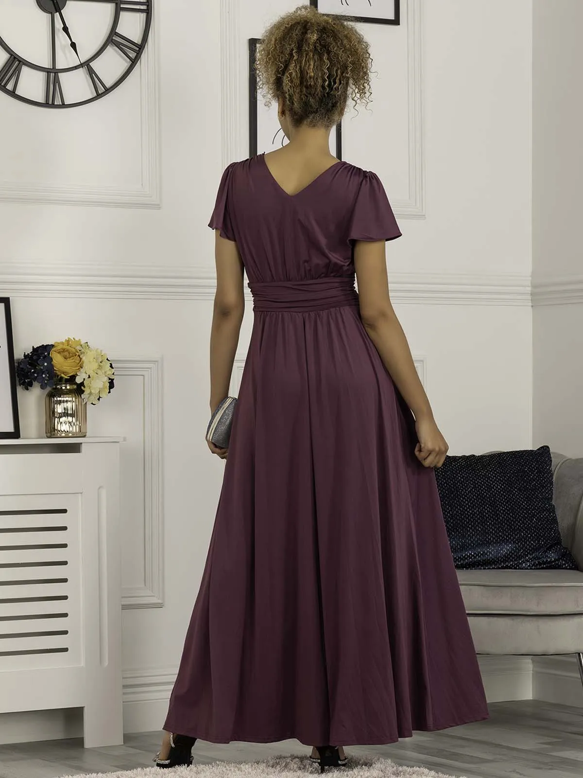 Cap Sleeve Jersey Maxi Dress , Dark Purple