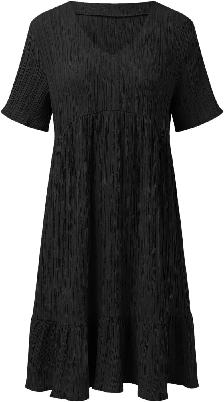 Casual Summer Dresses for Women 2025,Womens Summer Vacation Solid Color Sundresses with Sleeves Trendy Loose Beach Dress