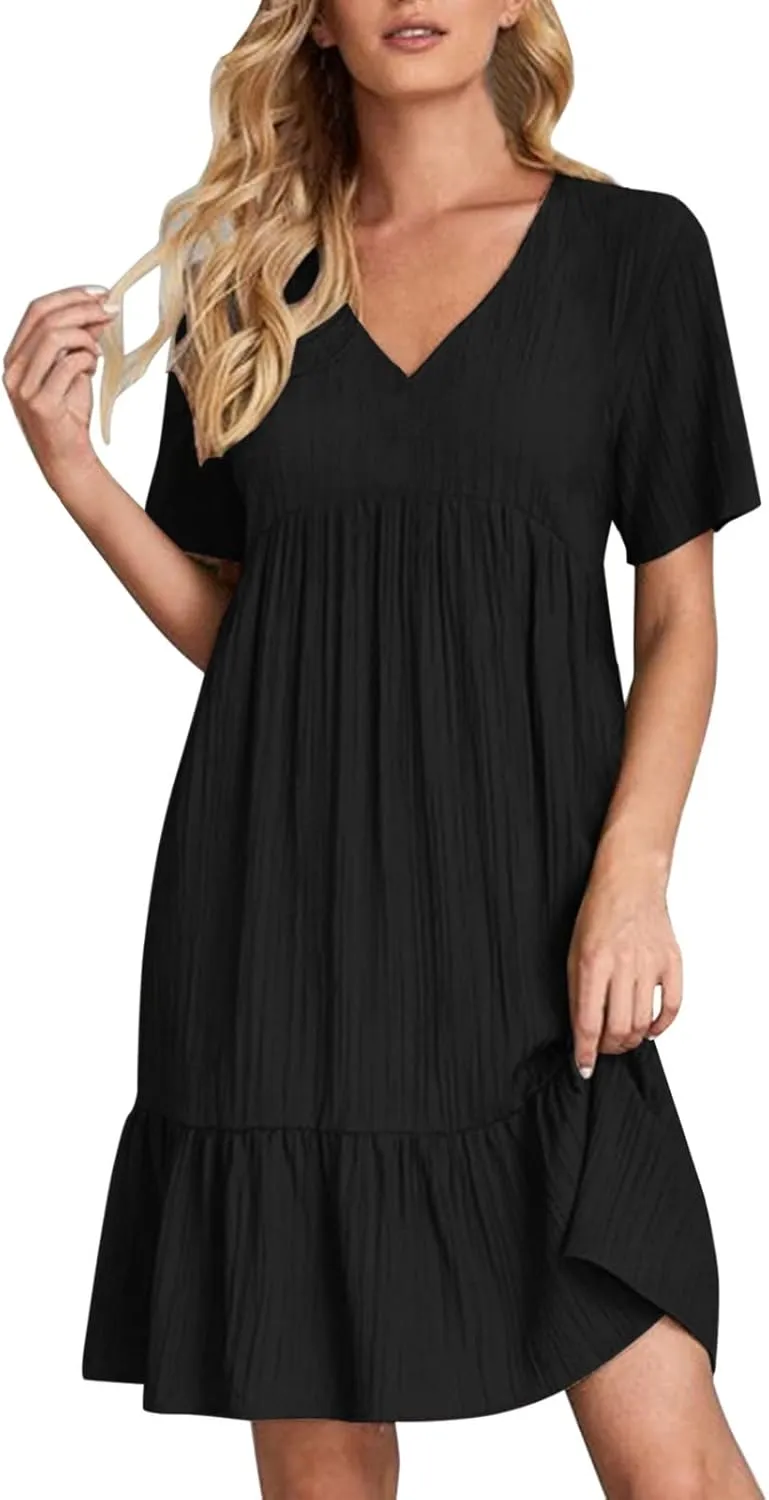 Casual Summer Dresses for Women 2025,Womens Summer Vacation Solid Color Sundresses with Sleeves Trendy Loose Beach Dress