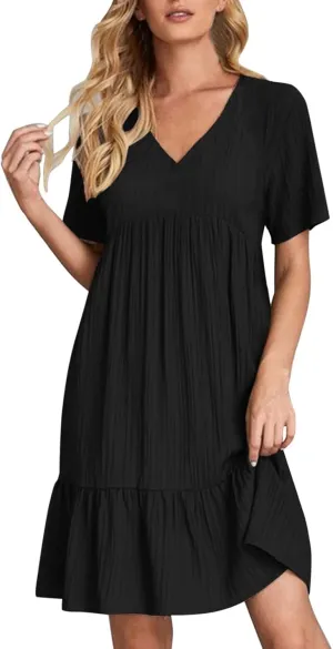 Casual Summer Dresses for Women 2025,Womens Summer Vacation Solid Color Sundresses with Sleeves Trendy Loose Beach Dress