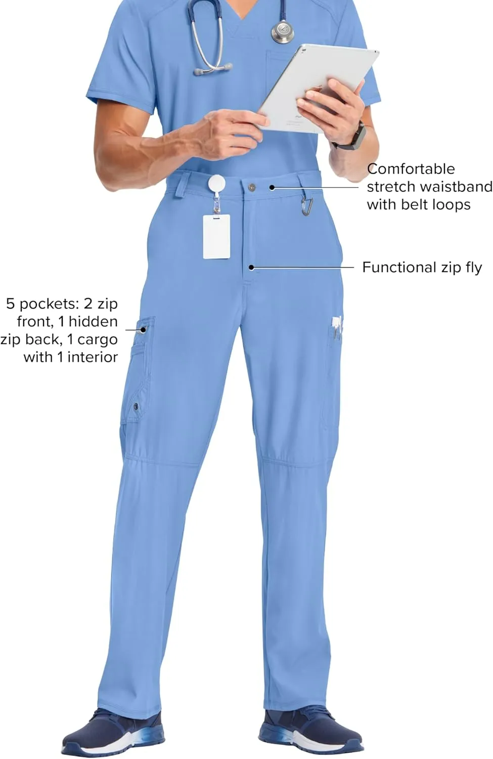 Cherokee Men's Scrub Pants Modern Fit 6 Pockets Tapered Leg with Drawstring CK200A