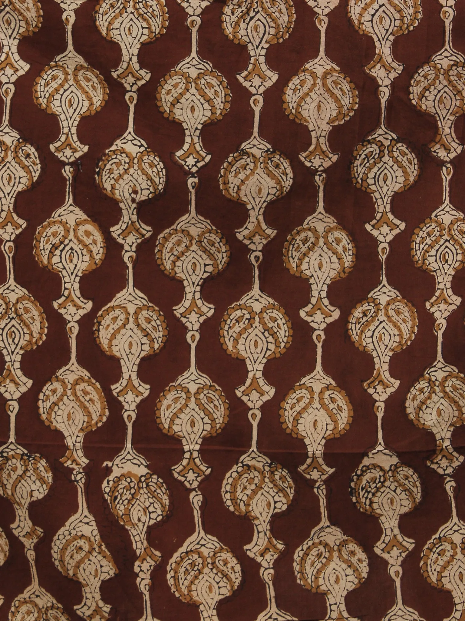 Chocolate Brown Beige Black Long Sleeveless Hand Block Printed Cotton Dress With Knife Pleats & Side Pockets - D3258201