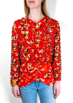 Christian Dior Printed Silk Top With Fantasy Pearls