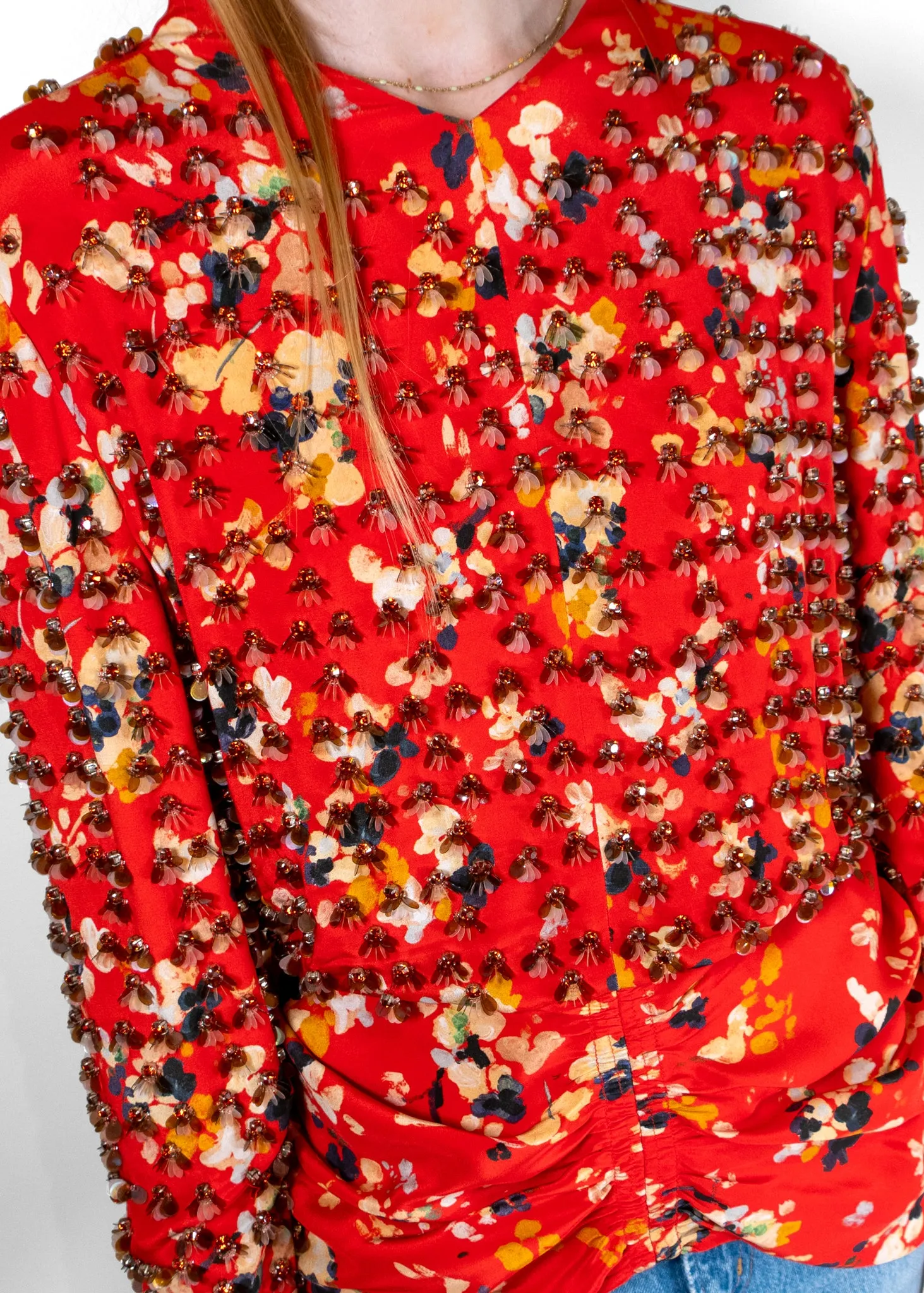 Christian Dior Printed Silk Top With Fantasy Pearls