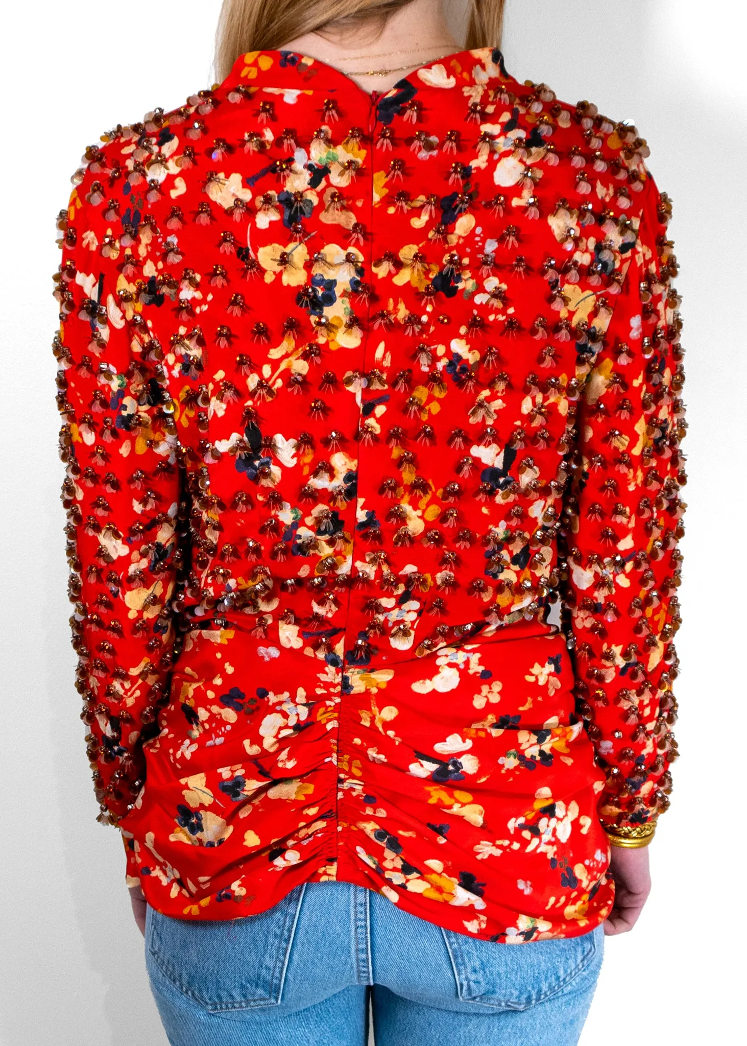 Christian Dior Printed Silk Top With Fantasy Pearls