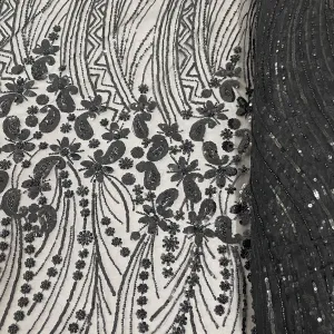 Classic Black Pearl Sequins Embroidery Net Fabric