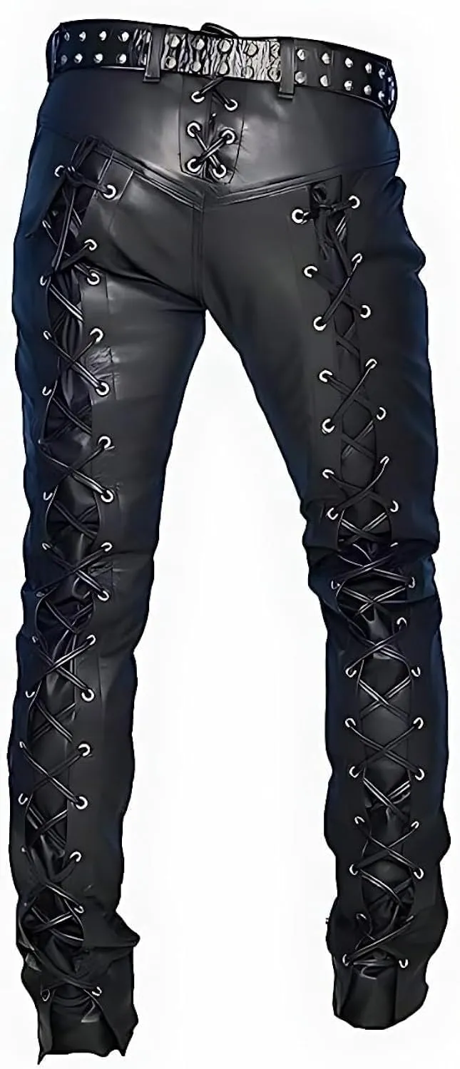 Classic Fit 5 Pockets Leather Pants for Men - Premium Biker Fashion Traditional Cowboy Western Pants