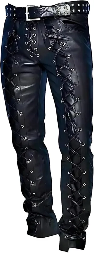 Classic Fit 5 Pockets Leather Pants for Men - Premium Biker Fashion Traditional Cowboy Western Pants