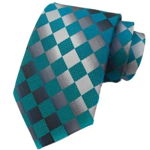 Classy Men Elegant Teal Check Silk Tie
