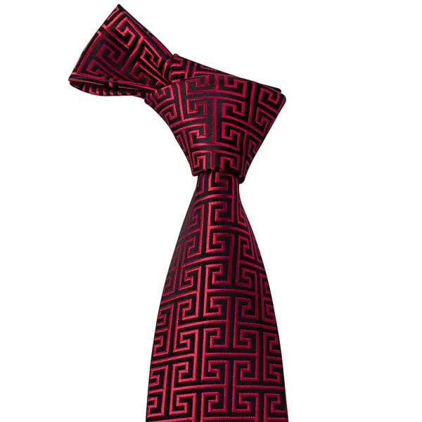Classy Men Red & Black Geometric Silk Tie