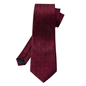 Classy Men Red & Black Geometric Silk Tie