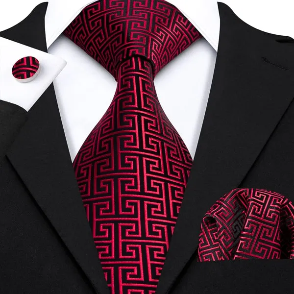Classy Men Red & Black Geometric Silk Tie