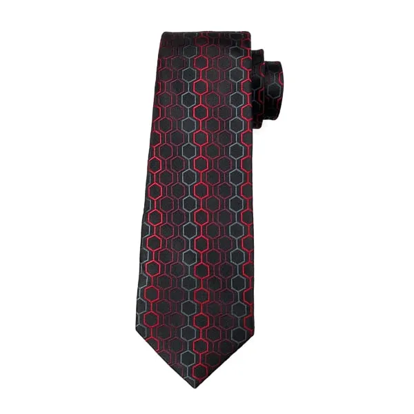 Classy Men Red Black Hexagon Silk Tie