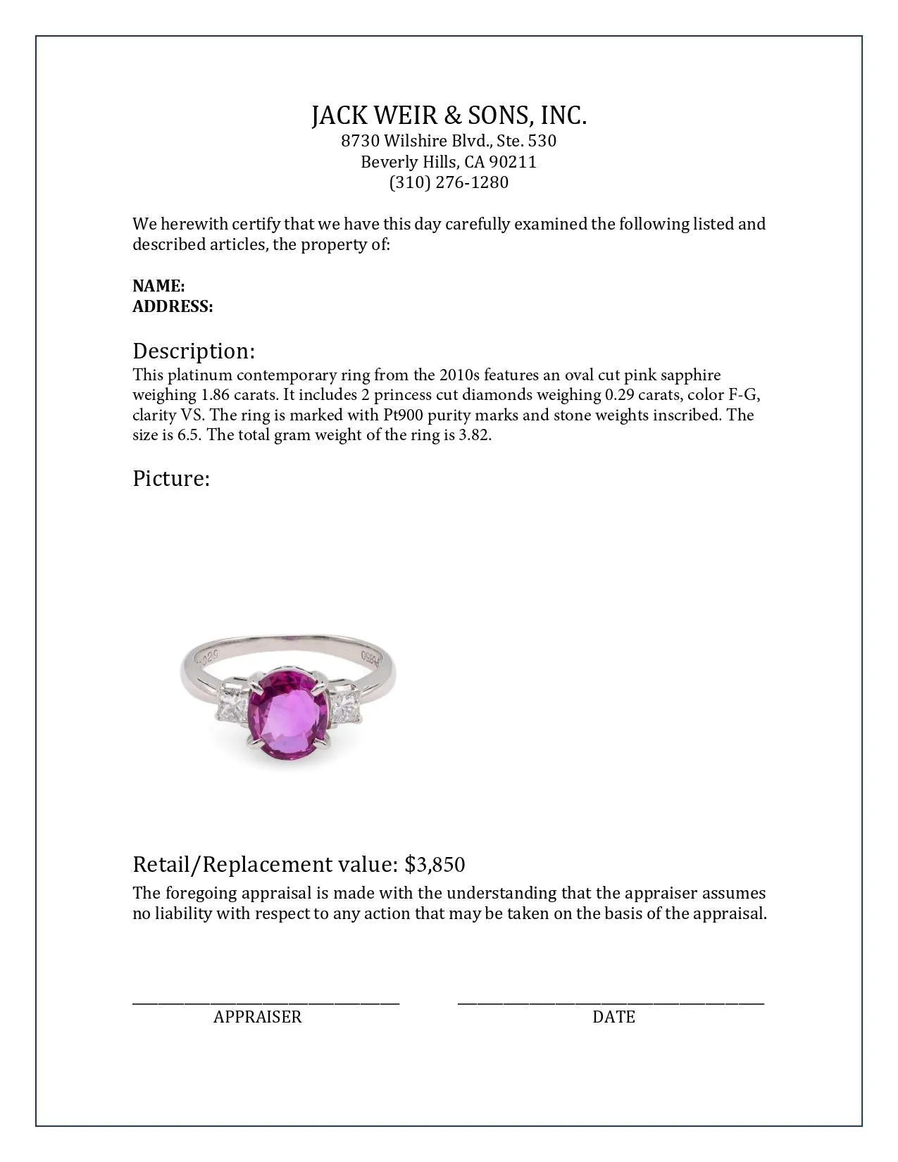 Contemporary 1.86 Carat Oval Pink Sapphire Diamond Platinum Three Stone Ring